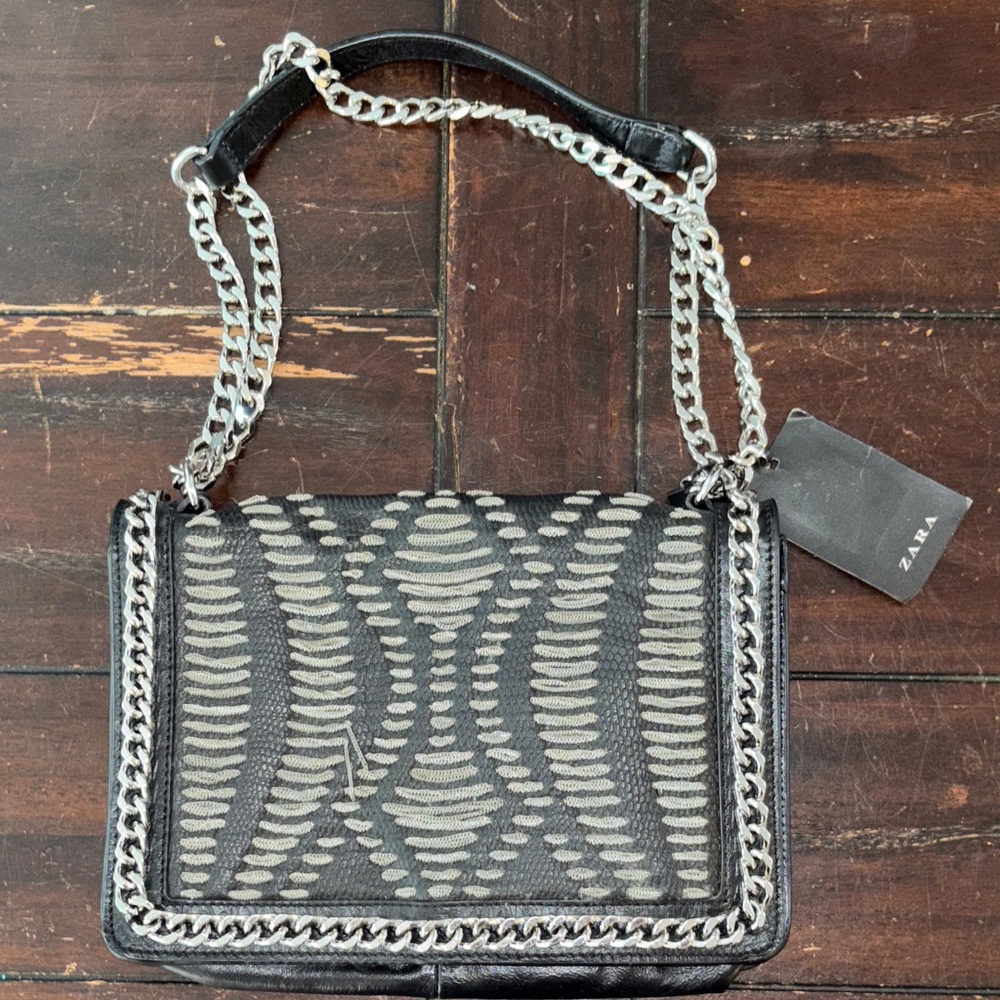 Zara Black Patterned Shoulder Bag